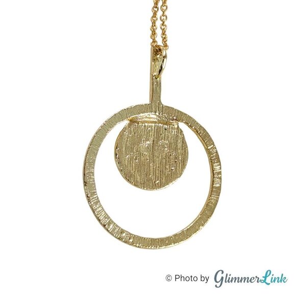 Toni Mother of Pearl Gold Tone Round Hammered Pendant Chain Necklace - Picture 8 of 12